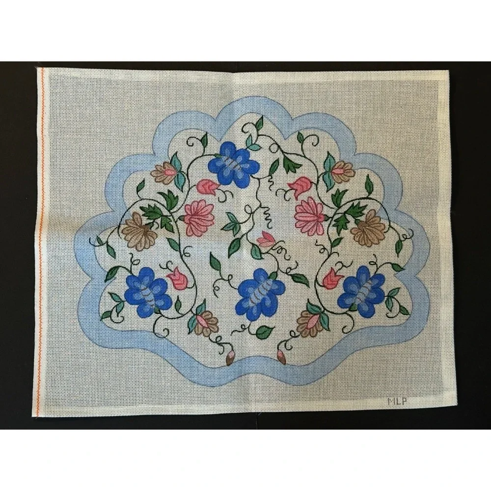 Mary Louise Pivec MLP Hand Painted Needlepoint Canvas Floral Shell Shaped‎